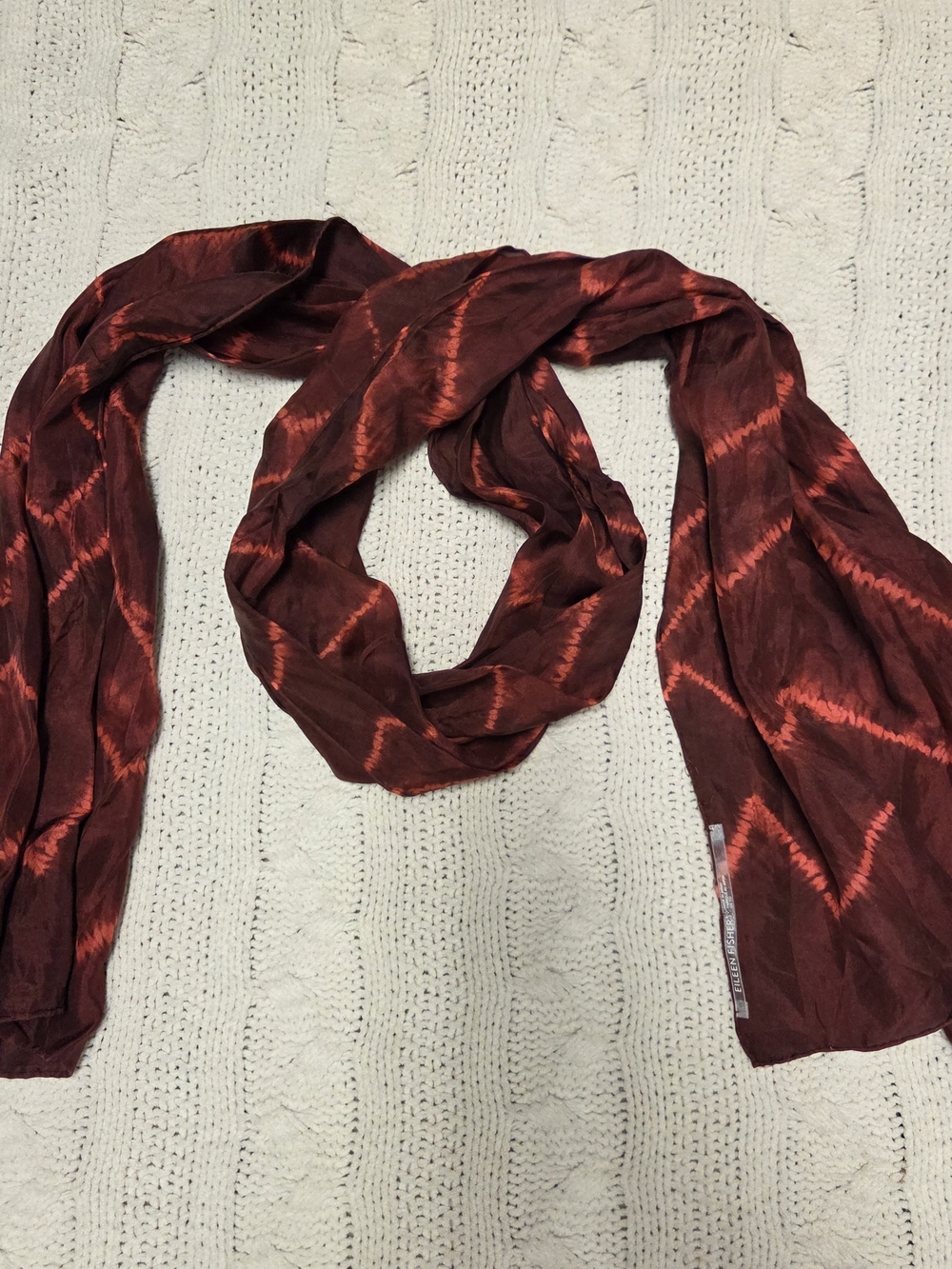 Eileen Fisher Red and Rust Patterned Silk-Blend Scarf